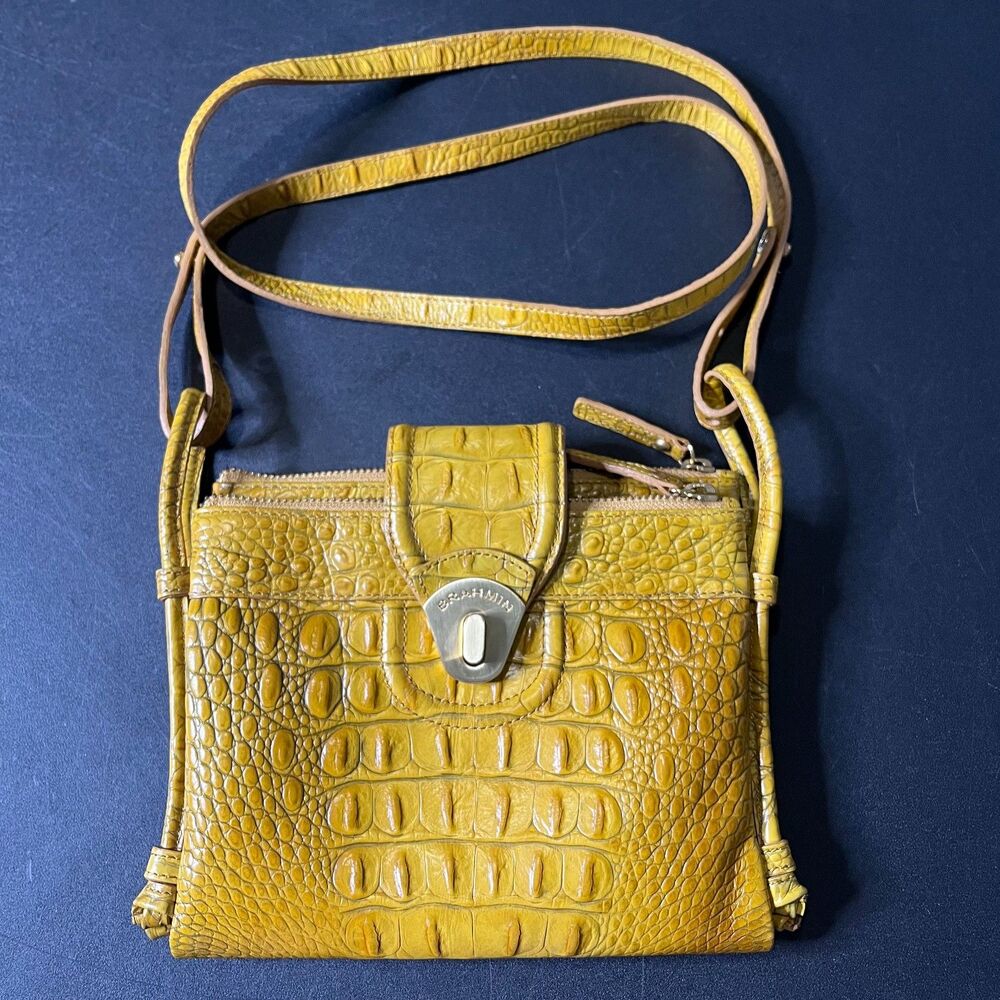 Brahmin Croc-Embossed Yellow Crossbody Bag